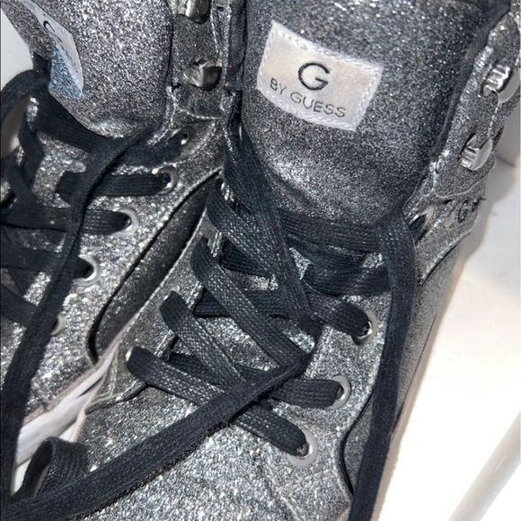 G by Guess Silver glittery high top shoes Sneakers women’s - Picture 3 of 9